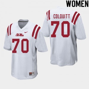 #70 Ole Miss Compliance Certified Women Carter Colquitt White University Breathable Football Jersey - Authentic Licensed NCAA 74430-364