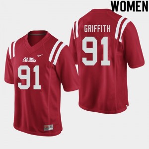Women's Collectible Ole Miss #91 Casey Griffith Red Applique Player Football Jersey 35195-905