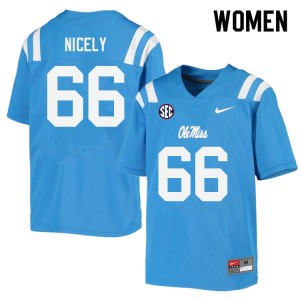 Subtle Power Blue Women's Football Cedrick Nicely #66 Ole Miss Rebels College Double-Stitched Jersey 24142-465