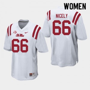 Women #66 Cedrick Nicely Ole Miss White High School Applique Football Jersey - Authentic NCAA 79211-980