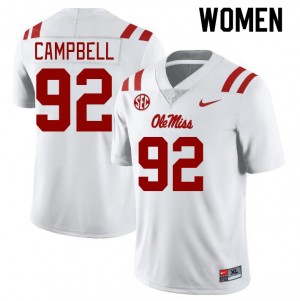 Exclusive Chamberlain Campbell #92 White Ole Miss Rebels Women's Football Microfiber Jersey - Official NCAA Licensed Collectible 43941-226