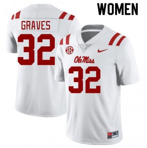 NCAA Fan Favorite: Womens Chris Graves #32 White Rebels Chain-Stitched Football Jersey 31488-364