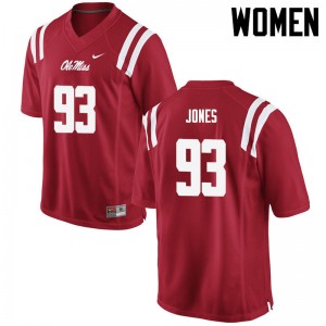 Red Out Essential Women D.J. Jones Rebels #93 Chain-Stitched University Football Jersey 13080-156
