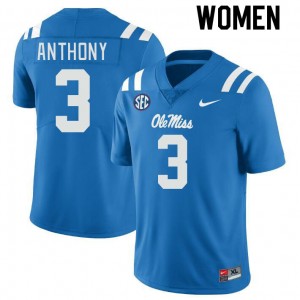 Exclusive Daijahn Anthony #3 Powder Blue Rebels Women's Football Lightweight Jersey - Official NCAA Licensed Collectible 88807-920