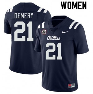 Navy Breathable Player Football Jersey - Womens Daniel Demery #21 Ole Miss Compliance Certified (Licensed Official) 86722-768