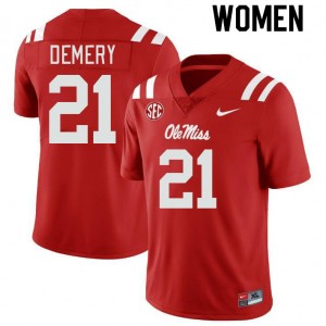 Women's Iconic Rebels #21 Daniel Demery Red Long-Lasting College Football Jersey 97349-314