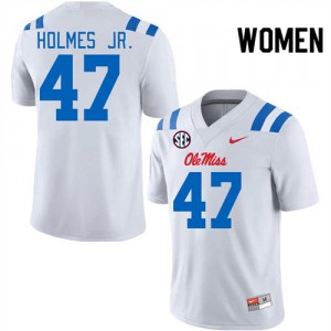 Women #47 DeeJay Holmes Jr. Ole Miss Rebels White Player Microfiber Football Jersey - Authentic NCAA 94516-111