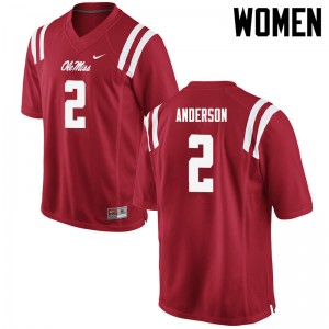 Womens Subtle Ole Miss Rebels #2 Deontay Anderson Red Double-Stitched Player Football Jersey 97963-549