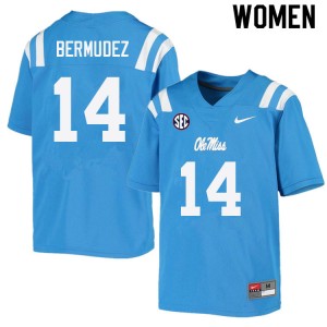 #14 Ole Miss Team-Specific Womens Derek Bermudez Power Blue Player Athletic-Fit Football Jersey - Authentic Licensed NCAA 75435-318
