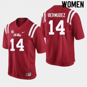 Subtle Red Women Football Derek Bermudez #14 Ole Miss Rebels NCAA Double-Stitched Jersey 77403-908