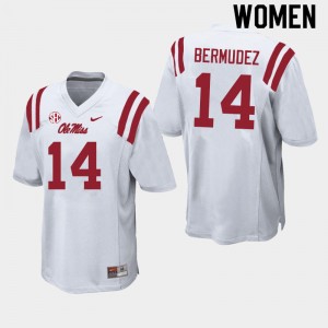 Game-Ready Women's Derek Bermudez #14 Rebels White College Chain-Stitched Football Jersey - Licensed Elite 74680-288
