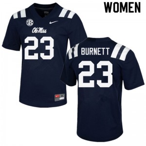 Women's #23 Drew Burnett Rebels Navy Player Chain-Stitched Football Jersey - Authentic NCAA 74149-246