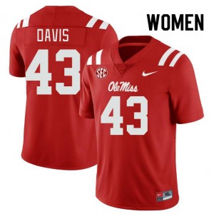 Exclusive Dylan Davis #43 Red Ole Miss Womens Football Breathable Jersey - Official NCAA Licensed Collectible 92114-460