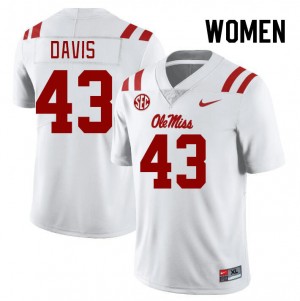 Team-Issued Women Dylan Davis #43 Ole Miss Rebels White Microfiber University Football Jersey - Premium Licensed NCAA Gear 40733-988