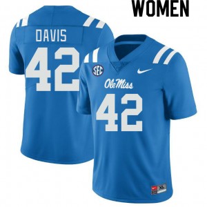 Powder Blue Applique College Football Jersey - Women Dylan Davis #42 Ole Miss Collectible (Licensed Official) 76538-353