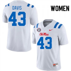 Subtle Women's Dylan Davis #43 Ole Miss Rebels White Double-Stitched Player Football Jersey - Premium Licensed NCAA Gear 47697-908