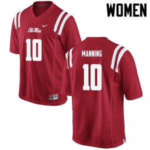 Women Unused Ole Miss Rebels #10 Eli Manning Red Anti-Odor High School Football Jersey 15532-431