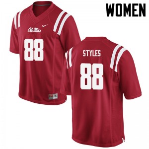 Subtle Women's Garrett Styles #88 Ole Miss Rebels Red Double-Stitched Player Football Jersey - Premium Licensed NCAA Gear 34806-602