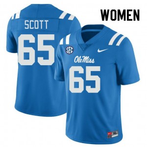 Subtle Womens Gerquan Scott #65 Ole Miss Rebels Power Blue Double-Stitched High School Football Jersey - Premium Licensed NCAA Gear 47608-815
