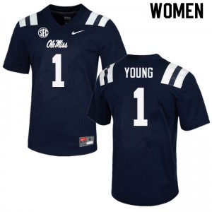 Exclusive Isheem Young #1 Navy Ole Miss Rebels Women's Football Double-Stitched Jersey - Official NCAA Licensed Collectible 64016-342