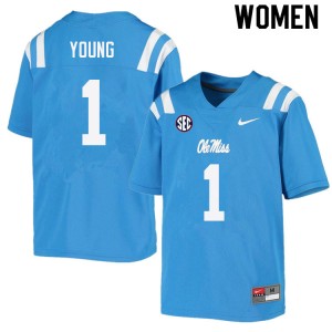 On-Field Womens Isheem Young #1 Rebels Power Blue Chain-Stitched College Football Jersey - Premium Licensed NCAA Gear 23837-184
