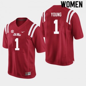 Red Applique University Football Jersey - Women Isheem Young #1 Ole Miss Collectible (Licensed Official) 63086-425