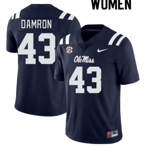 Navy Long-Lasting High School Football Jersey - Women's Jack Damron #43 Rebels Iconic (Licensed Official) 59906-111