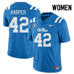 Easy Care Womens Jack Harper #42 Rebels Powder Blue Lightweight University Football Jersey - Premium Licensed NCAA Gear 32462-111