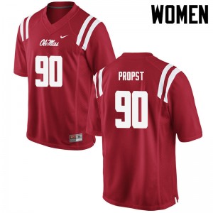 #90 Rebels Easy Care Womens Jack Propst Red University Lightweight Football Jersey - Authentic Licensed NCAA 28864-773