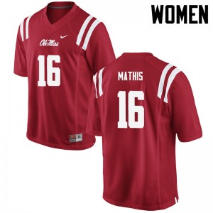 Compliance Certified Red Women's Football Jacob Mathis #16 Ole Miss College Breathable Jersey 82284-270