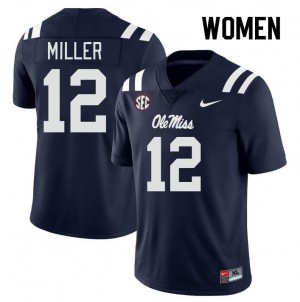 Navy Double-Stitched Player Football Jersey - Womens Jett Miller #12 Ole Miss Rebels Subtle (Licensed Official) 11024-932