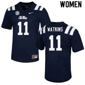 Navy Out Essential Women's Jordan Watkins Ole Miss Rebels #11 Anti-Odor University Football Jersey 89890-447