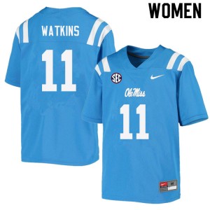 Womens Easy Care Rebels #11 Jordan Watkins Power Blue Lightweight High School Football Jersey 58934-714