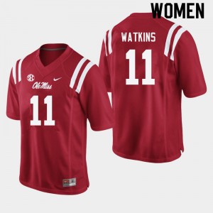 Compliance Certified Women Official Jordan Watkins #11 Ole Miss Red Football Player Breathable Jersey 73899-667