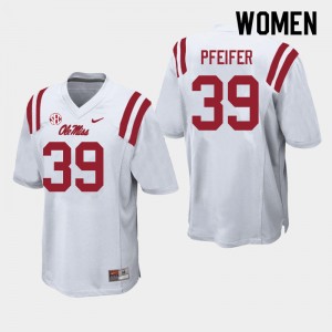 On-Field White Women's Football Joshua Pfeifer #39 Rebels College Chain-Stitched Jersey 97255-408