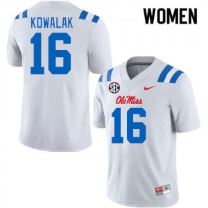 Women Collectible Ole Miss #16 Justin Kowalak White Applique High School Football Jersey 34522-930