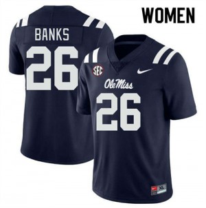 #26 Rebels Iconic Women's Katrevrick Banks Navy Player Long-Lasting Football Jersey - Authentic Licensed NCAA 69692-332