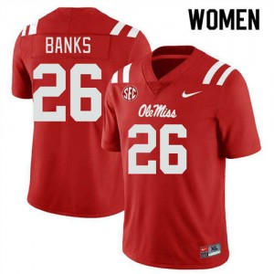 Compliance Certified Womens Official Katrevrick Banks #26 Ole Miss Red Football University Breathable Jersey 48906-391