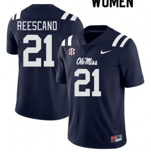 NCAA Fan Favorite: Women Kedrick Reescano #21 Navy Ole Miss Rebels Double-Stitched Football Jersey 57998-678