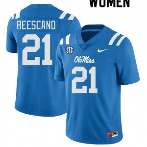 #21 Rebels On-Field Women's Kedrick Reescano Powder Blue Player Chain-Stitched Football Jersey - Authentic Licensed NCAA 88058-931