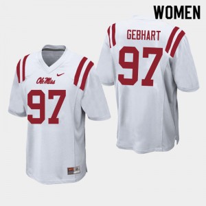 Women's Subtle Ole Miss Rebels #97 Land Gebhart White Double-Stitched NCAA Football Jersey 39478-655