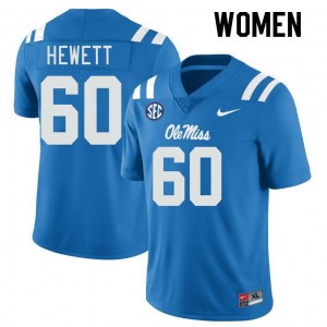 Power Blue Out Essential Women's Lane Hewett Ole Miss Rebels #60 Double-Stitched NCAA Football Jersey 96342-832