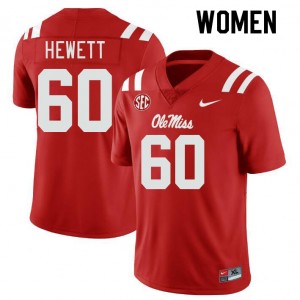 Womens On-Field Rebels #60 Lane Hewett Red Chain-Stitched College Football Jersey 56158-596