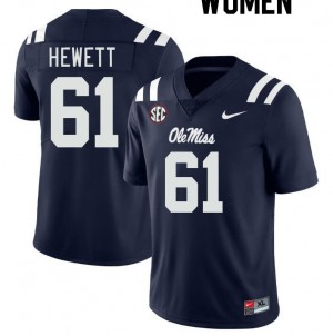 Women Compliance Certified Ole Miss #61 Lane Hewett Navy Breathable High School Football Jersey 86655-468