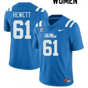 Team-Issued Women's Official Lane Hewett #61 Ole Miss Rebels Powder Blue Football Player Microfiber Jersey 97607-534