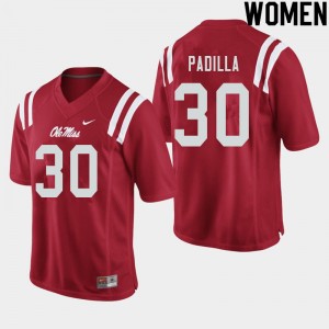 Womens #30 Mario Padilla Ole Miss Red University Athletic-Fit Football Jersey - Authentic NCAA 59042-774