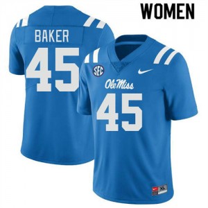 Easy Care Powder Blue Womens Football Mike Baker #45 Rebels High School Lightweight Jersey 75999-488