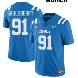 Game-Ready Women Myles Saulsberry #91 Rebels Powder Blue Player Long-Lasting Football Jersey - Licensed Elite 42505-319