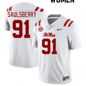 Exclusive Myles Saulsberry #91 White Ole Miss Rebels Womens Football Double-Stitched Jersey - Official NCAA Licensed Collectible 35110-302