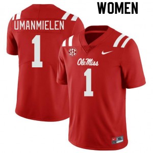 Womens #1 Princely Umanmielen Rebels Red NCAA Chain-Stitched Football Jersey - Authentic NCAA 77282-375